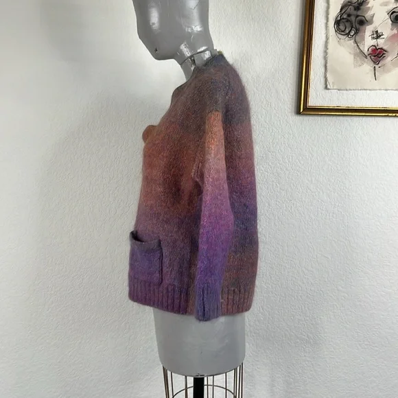 Re/Done 90s V Neck Space Dye Knit Cardigan Button Front Ombre - Picture 5 of 9